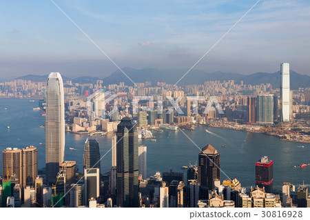 Aerial view, Hong Kong city over Victoria Bay 30816928