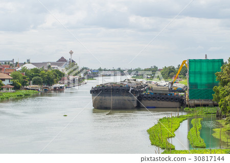 River in Thailand with Big barge carry sand. River in Thailand with Big barge carry sand. 30817144