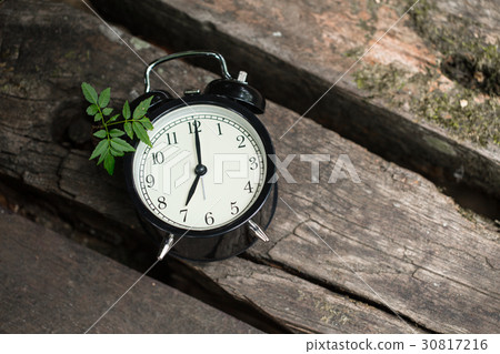 old clock retro style show 7 o'clock on wood  old clock retro style show 7 o'clock on wood  30817216