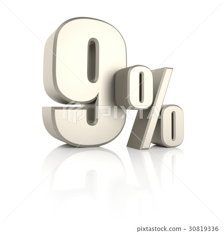 9 Percent isolated on White Background. 3d Render 30819336