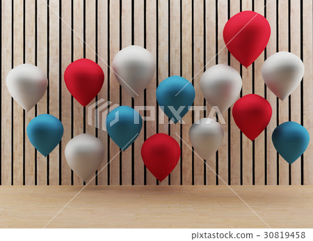 balloons with wooden room in 3D render image 30819458