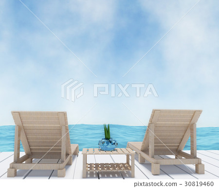 beach lounge on seaview vacation in 3D rendering beach lounge on seaview vacation in 3D rendering 30819460