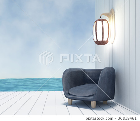 sofa with lamp on seaview in 3D rendering sofa with lamp on seaview in 3D rendering 30819461
