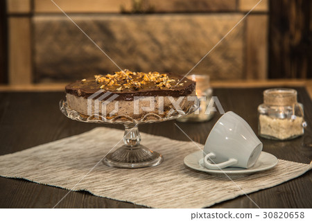 Delicious sweet baked chocolate cake with fruit 30820658
