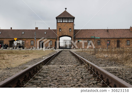 Railroad continuing to Birkenau concentration camp (Poland) 30823158