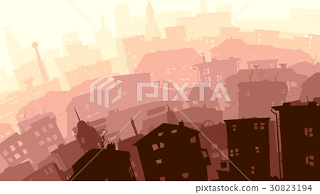 Abstract illustration of big city in sunset. Abstract illustration of big city in sunset. 30823194