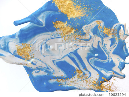 Blue and gold liquid texture. Hand drawn marbling Blue and gold liquid texture. Hand drawn marbling 30823294