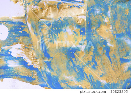 Blue and gold liquid texture. Hand drawn marbling Blue and gold liquid texture. Hand drawn marbling 30823295