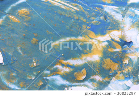 Blue and gold liquid texture. Hand drawn marbling Blue and gold liquid texture. Hand drawn marbling 30823297