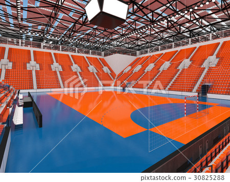 Beautiful arena for handball with orange seats 30825288