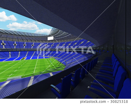 Beautiful modern rugby stadium with  blue seats 30825318