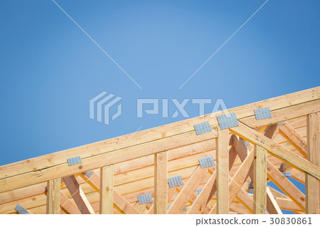 Wood Home Framing Abstract At Construction Site. Wood Home Framing Abstract At Construction Site. 30830861