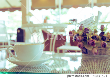 hot coffee drink caramel macchiato, white cup 30831521