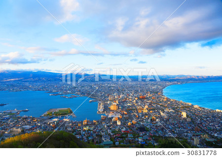 View of the city area at dusk from the observation deck of Mt. Hakodate 30831778