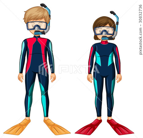 Man and woman in scuba diving outfit 30832736