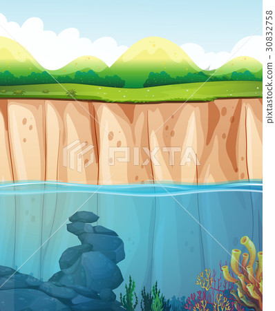 Scene with underwater and cliff Scene with underwater and cliff 30832758