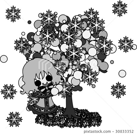 Winter and girls cute illustration - winter trees - Winter and girls cute illustration - winter trees - 30833352