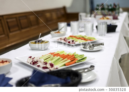 Veggie salad mix celery and carrot sticks on white 30835328