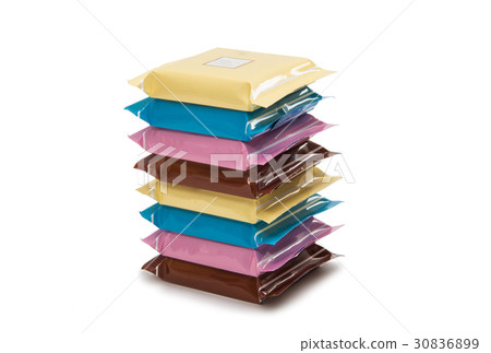 Stack of Chocolate Bars In Colorful Wrappers 30836899