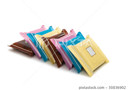 Stack of Chocolate Bars In Colorful Wrappers 30836902