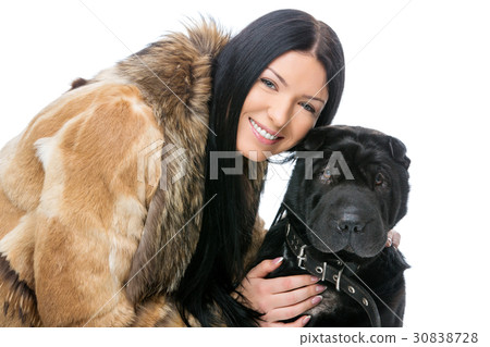 Girl with black shar pei dog Girl with black shar pei dog 30838728