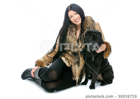 Girl with black shar pei dog Girl with black shar pei dog 30838729