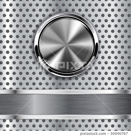Steel round button on metal background, web icon - Stock Illustration ...