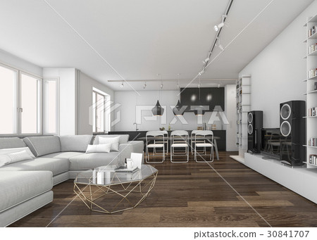 Scandinavian Living Room And Kitchen Stock Illustration