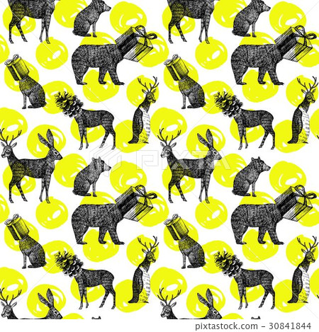 hand drawn winter animals seamless background hand drawn winter animals seamless background 30841844