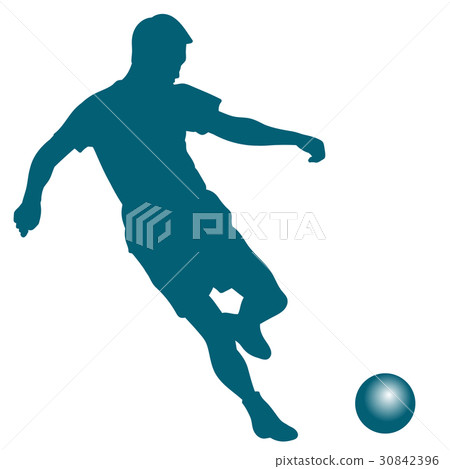 Silhouette of soccer player striking the ball Silhouette of soccer player striking the ball 30842396