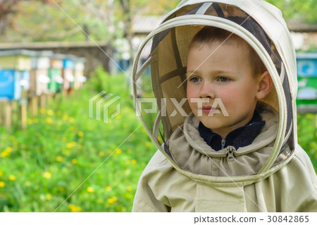 The boy in protective clothing beekeeper works on 30842865