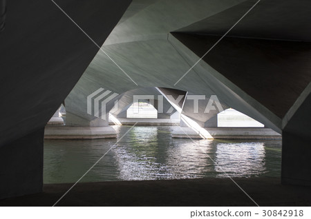 A view of an underside of a bridge. A view of an underside of a bridge. 30842918