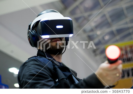 man in VR headset who enjoyng game. Virtual realit man in VR headset who enjoyng game. Virtual realit 30843770