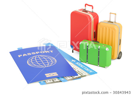 Travel concept. Passport, suitcases and tickets 30843943