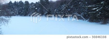 winter landscape panorama trees snow frozen river winter landscape panorama trees snow frozen river 30846108