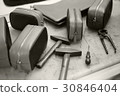 some bag leather and tools in film style 30846404