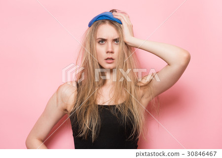 Tired sleepy woman just woke up and yawning Tired sleepy woman just woke up and yawning 30846467
