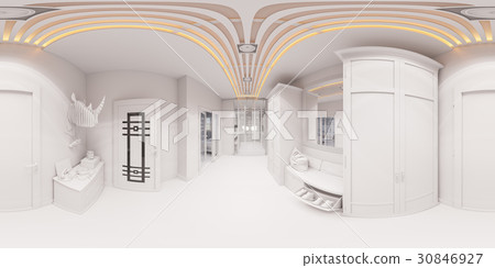 3d render hall interior design in classic style - Stock Illustration ...