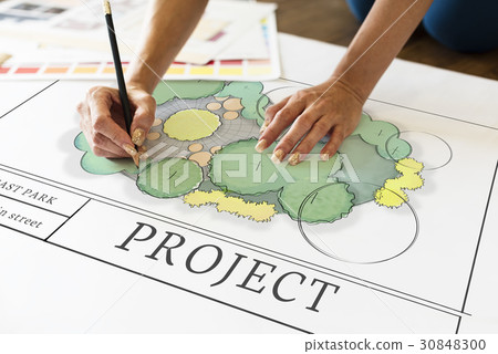 Hands working on banner network graphic overlay on desk Hands working on banner network graphic overlay on desk 30848300