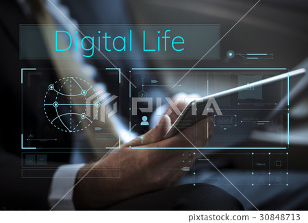 Businessman connected with global communications network Businessman connected with global communications network 30848713