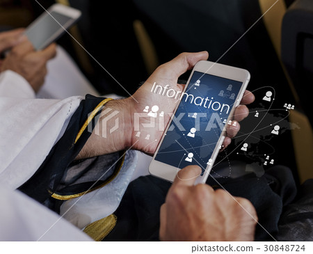 Illustration of global communication network technology on mobile phone Illustration of global communication network technology on mobile phone 30848724
