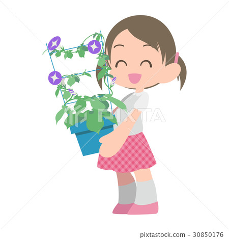 拿著與微笑的女孩牽牛花 30850176