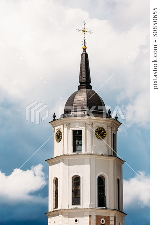 Vilnius, Lithuania. Close Up View Of Bell Tower Of Vilnius, Lithuania. Close Up View Of Bell Tower Of 30850655