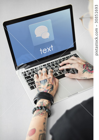 Hands Laptop Chat Conversation Bubble Graphic Hands Laptop Chat Conversation Bubble Graphic 30851693