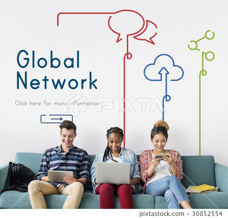 Network connection graphic overlay banner on wall 30852554