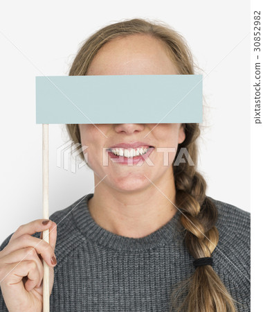 Caucasian Woman Holding Flag Covering Eyes Caucasian Woman Holding Flag Covering Eyes 30852982