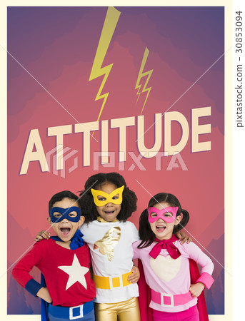 Group of superheroes kids with aspiration word graphic 30853094