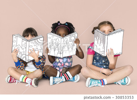 Little Children Reading Sitting Down Little Children Reading Sitting Down 30853353