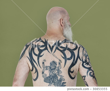 Senior Adult Man Rear View Hanuman Tattoo Spiritual Arts Senior Adult Man Rear View Hanuman Tattoo Spiritual Arts 30853355