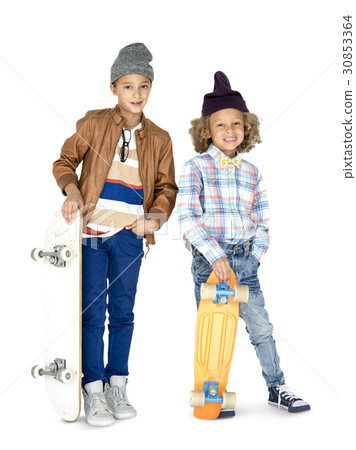 Young Boys Skateboarder Hipster Smile Young Boys Skateboarder Hipster Smile 30853364